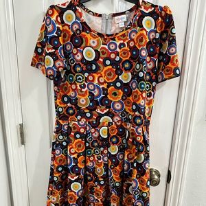 LuLaRoe Amelia dress size large orange blue purple Klimt aesthetic